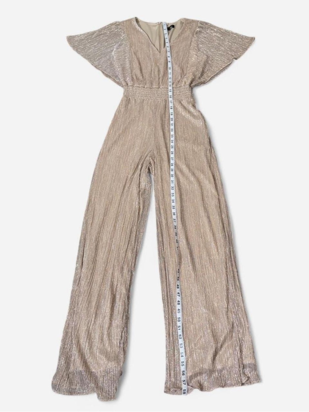1.STATE Metallic Gold & Silver Pleated Jumpsuit Size Small Glam Luxury Party Eve